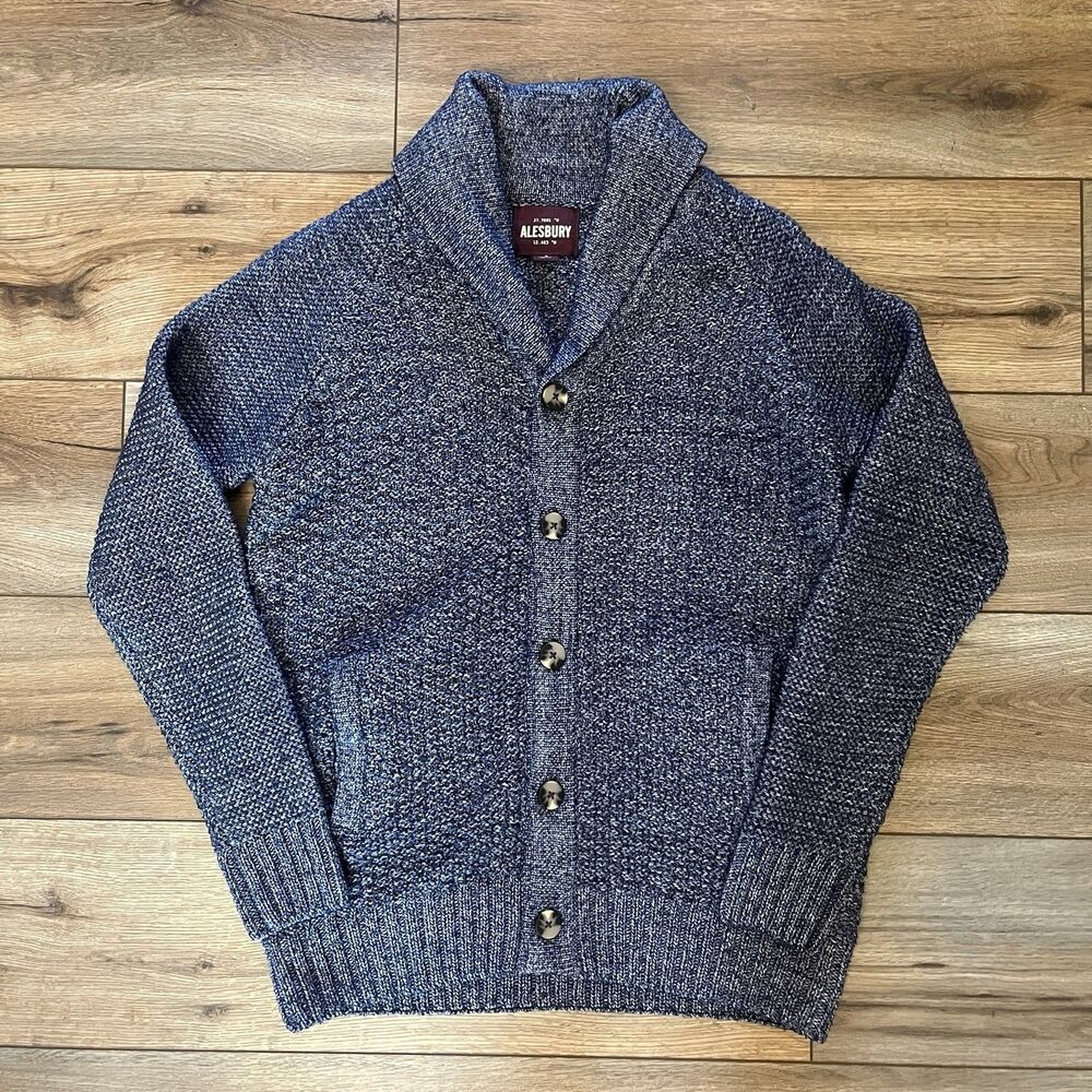 Alesbury Blue Knit Cardigan Sweater Shawl Cowl Neck Classic Preppy Men's Sz S